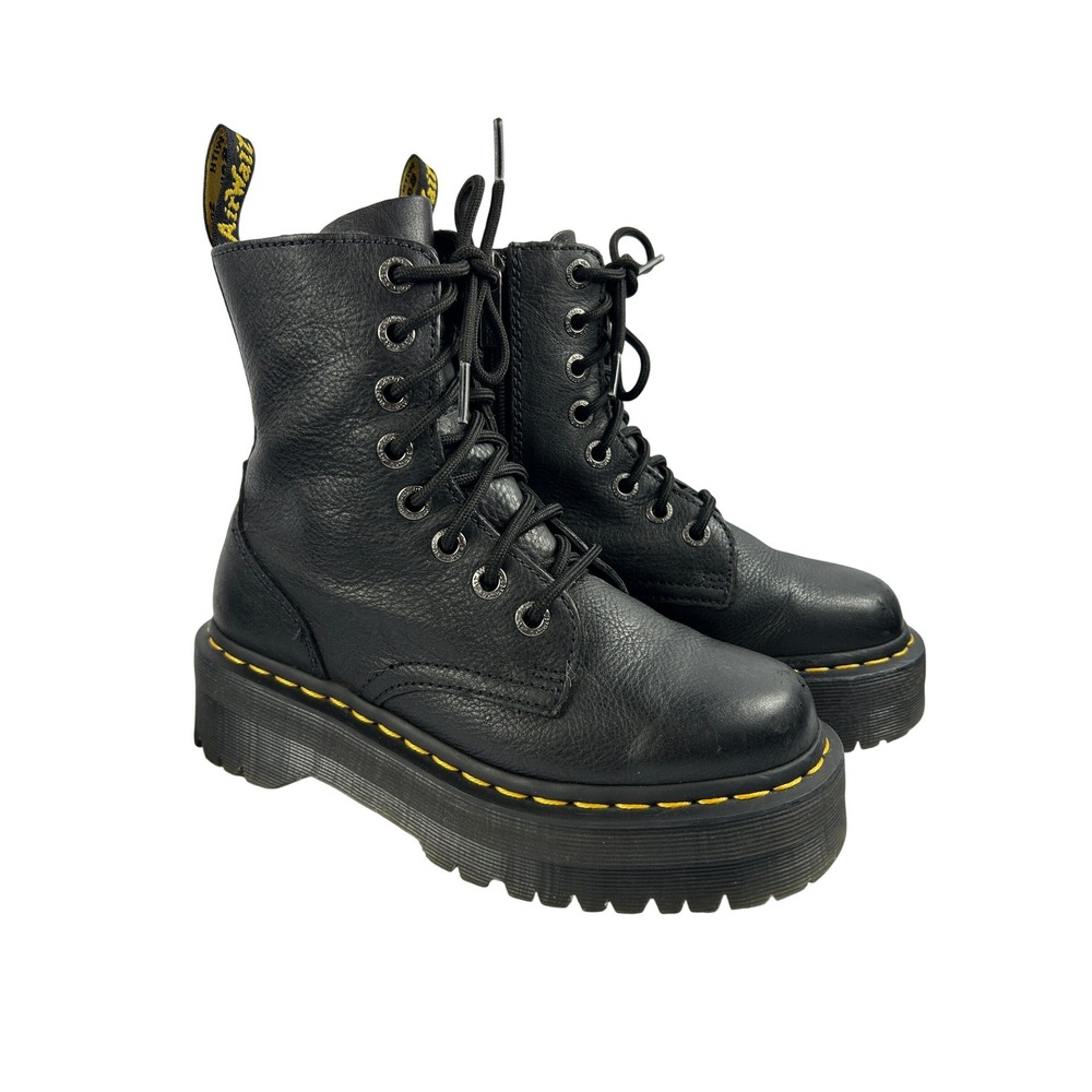 Dr. Martens Jadon III Black Pisa Leather Platform Combat Boots Womens 6 US L